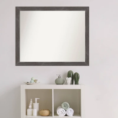 31" X 25" Non-Beveled Woodridge Rustic Gray Wood Bathroom Wall Mirror - Amanti Art - Image 4