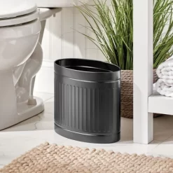 MDesign Oval Slim Steel Small Trash Can Wastebasket