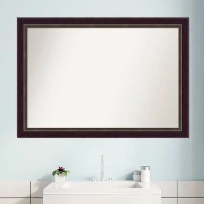 40" X 28" Non-Beveled Signore Bronze Wood Bathroom Wall Mirror - Amanti Art - Image 7