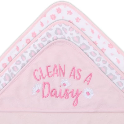 The Peanutshell Baby Hooded Towels And Washcloths Bath Set, 23-Piece, Daisy Clean Girls, Pink/White - Image 5