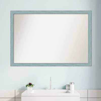 38" X 26" Non-Beveled Sky Blue Rustic Wood Bathroom Wall Mirror - Amanti Art - Image 7