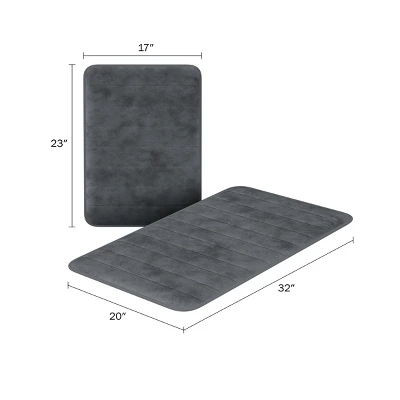 Bathroom Rug Set β 2-Piece Memory Foam Bathmats With Microfiber Top β Non-Slip Absorbent Rugs For Shower, Laundry, Or Kitchen By Lavish Home (Gray)