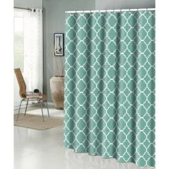 Kate Aurora Aqua Trellis Clover Lattic Design Fabric Shower Curtain - 70 In. W X 72 In. L