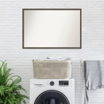 38" X 26" Non-Beveled Svelte Clay Gray Wood Bathroom Wall Mirror - Amanti Art - Image 8