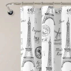 72"x72" Single Kids' Paris Bonjour Shower Curtain Black/White - Lush Décor