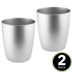 MDesign Round Metal Trash Can Wastebasket, Garbage Container, 2 Pack