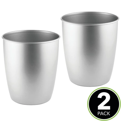 MDesign Round Metal Trash Can Wastebasket, Garbage Container, 2 Pack