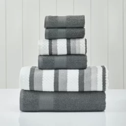 Modern Threads Pax 6 Piece Jacquard 100% Cotton Bath Towel Set.