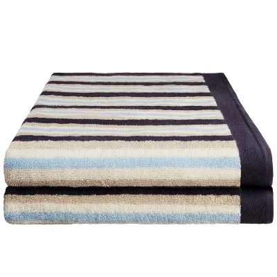 Cotton Modern Stripe 2-Piece Quick Drying Bath Towel Set By Blue Nile Mills - Image 7
