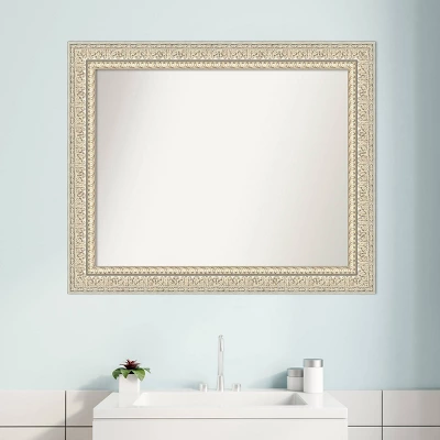 34" X 28" Non-Beveled Fair Baroque Wood Bathroom Wall Mirror Cream - Amanti Art - Image 8