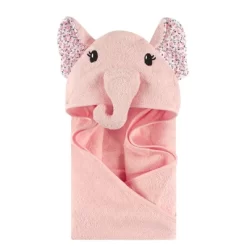 Little Treasure Baby Girl Cotton Animal Face Hooded Towel, Floral Elephant, One Size
