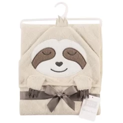 Hudson Baby Infant Boy Cotton Animal Face Hooded Towel, Sloth, One Size