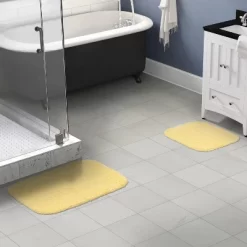 2pc Shaggy Washable Bathroom Rug Set Yellow - Garland Rug
