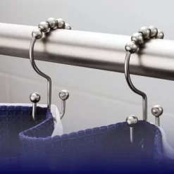 2 Lb Depot 12pcs Stainless Steel Shower Curtain Hooks With Double Dual Sided Hooks- Polished Nickel