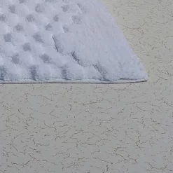 Knightsbridge Luxurious Block Pattern High Quality Year Round Cotton With Non-Skid Back Bath Rug White