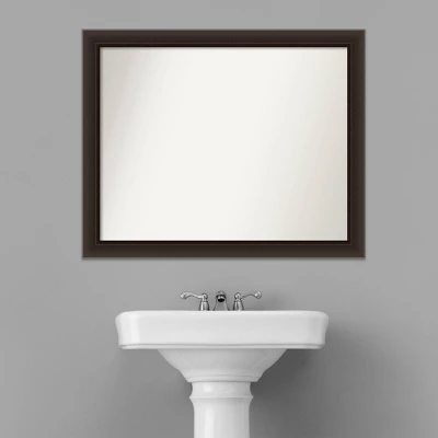 32" X 26" Non-Beveled Romano Espresso Narrow Wood Bathroom Wall Mirror - Amanti Art - Image 5