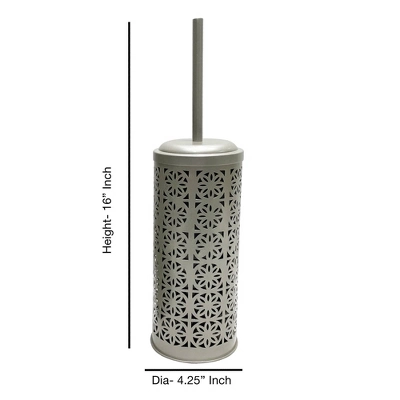 Laser Cut Pewter Step Garbage Trash Can & Toilet Brush Holder With Lid Pewter - Nu Steel - Image 6