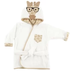 Hudson Baby Infant Cotton Animal Face Bathrobe, Nerdy Giraffe, 0-9M