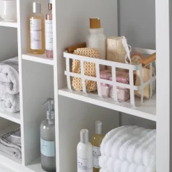 Large Metal Basket With Bamboo Handles White - Simplify