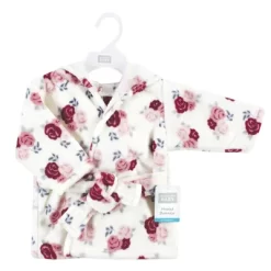 Hudson Baby Infant Girl Plush Animal Face Bathrobe, Floral, 0-9 Months