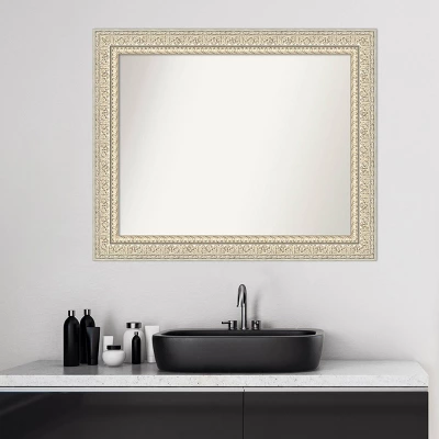 34" X 28" Non-Beveled Fair Baroque Wood Bathroom Wall Mirror Cream - Amanti Art - Image 6