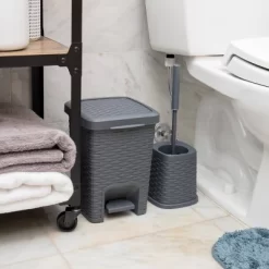 Square Wastepaper Basket And Toilet Brush Set Gray - Mind Reader
