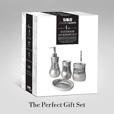 Creative Scents Gray Bathroom Silver Mosaic Glass Accessories Set - Image 6