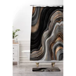Elegant Marble Memory Foam Bath Mat Black/Gold - Deny Designs