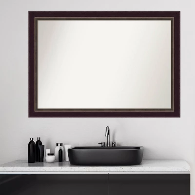 40" X 28" Non-Beveled Signore Bronze Wood Bathroom Wall Mirror - Amanti Art - Image 6