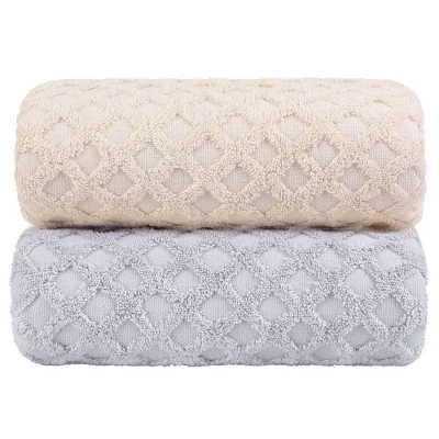 PiccoCasa Cotton Jacquard Diamond Absorbent Bath Towels 2Pcs - Image 7
