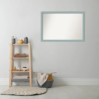 38" X 26" Non-Beveled Sky Blue Rustic Wood Bathroom Wall Mirror - Amanti Art - Image 4