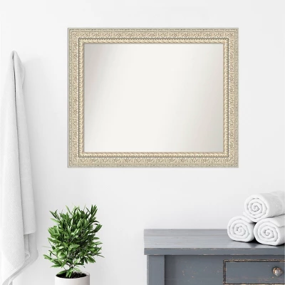34" X 28" Non-Beveled Fair Baroque Wood Bathroom Wall Mirror Cream - Amanti Art - Image 7
