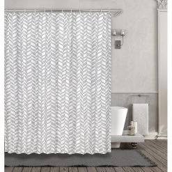 Kate Aurora Gray & White Durable Cotton Blend Chevron Chic Fabric Shower Curtain - 70 In. W X 72 In. L