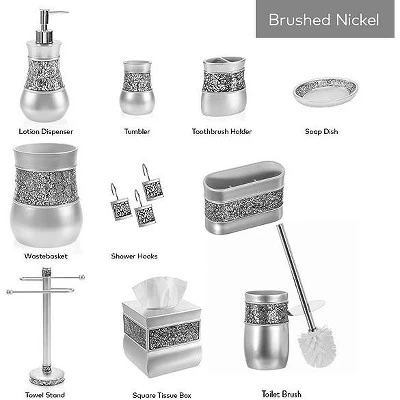 Creative Scents Gray Bathroom Silver Mosaic Glass Accessories Set - Image 5
