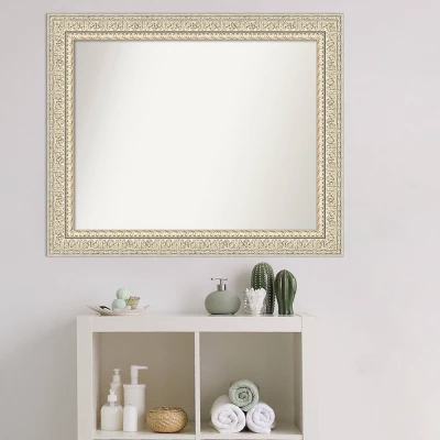 34" X 28" Non-Beveled Fair Baroque Wood Bathroom Wall Mirror Cream - Amanti Art - Image 4