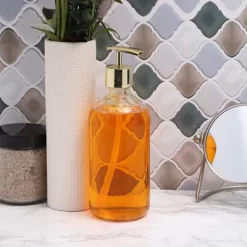 Juvale 2 Pack Clear Glass Soap Dispenser With Gold Pump (16 Oz)