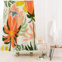 Orange Flowers Rain Summer Floral Shower Curtain - Deny Designs