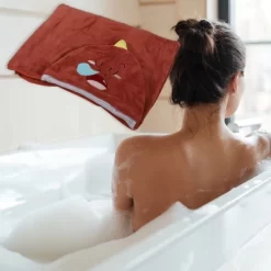 Unique Bargains Soft Absorbent Coral Fleece Hooded Towel For Bathroom Classic Design 53"x31" Wine Red 1 Pc