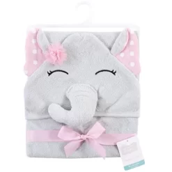 Hudson Baby Infant Girl Cotton Rich Animal Hooded Towel, White Dots Pretty Elephant, One Size