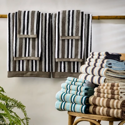 Cotton Modern Stripe 2-Piece Quick Drying Bath Towel Set By Blue Nile Mills - Image 5