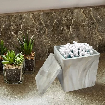 Stone Hedge Resin Decorative Bathroom Vanity Countertop Storage Organizer Canister Jar - Nu Steel - Image 4