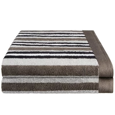 Cotton Modern Stripe 2-Piece Quick Drying Bath Towel Set By Blue Nile Mills - Image 8