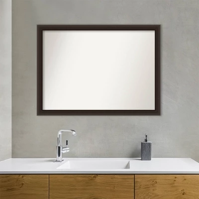 42" X 31" Non-Beveled Romano Espresso Narrow Wood Bathroom Wall Mirror - Amanti Art - Image 8