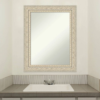 24" X 30" Non-Beveled Fair Baroque Wood Bathroom Wall Mirror Cream - Amanti Art - Image 8