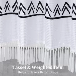 Trinity Boho Tassel Geometric Shower Curtain With Metal Hooks