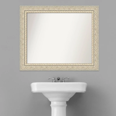 34" X 28" Non-Beveled Fair Baroque Wood Bathroom Wall Mirror Cream - Amanti Art - Image 5