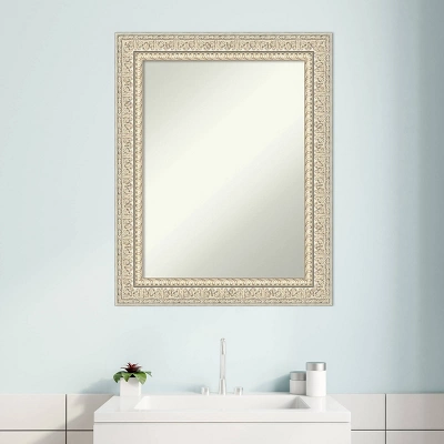 24" X 30" Non-Beveled Fair Baroque Wood Bathroom Wall Mirror Cream - Amanti Art - Image 7